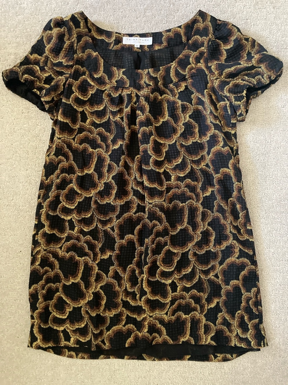 Trina Turk retro abstract silk shift dress, Sz 12.
